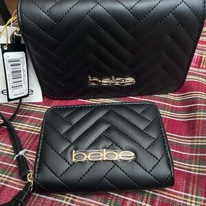 Bebe Black Quilted Crossbody Bag Set